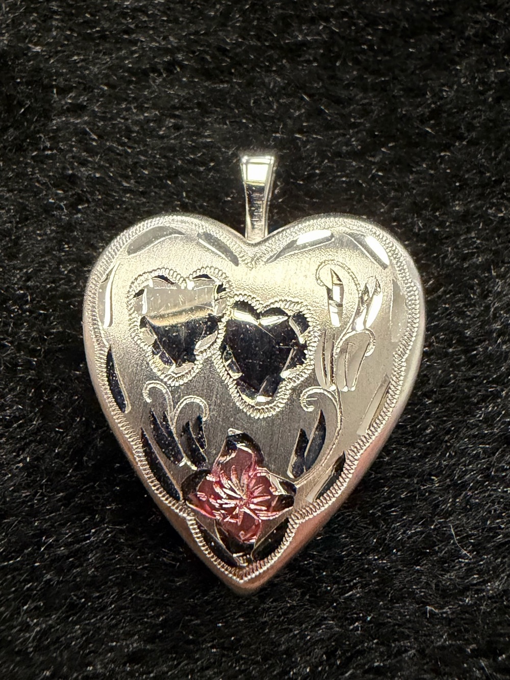 Sterling Silver Heart Locket with Heart and Flower Engraving